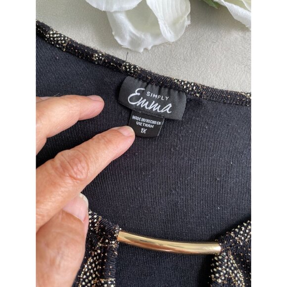 Simply Emma Metallic Zebra Print 1X Blouse Gold Accent Keyhole Neck Whimsigoth - Picture 7 of 8